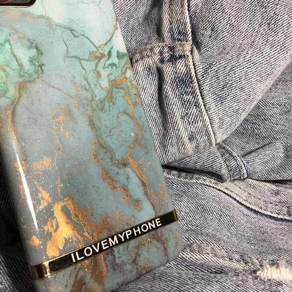 iPhone 7/8 Case Blue Gold Marble Print NEW Glossy Luxury Cover - Picture 5 of 6